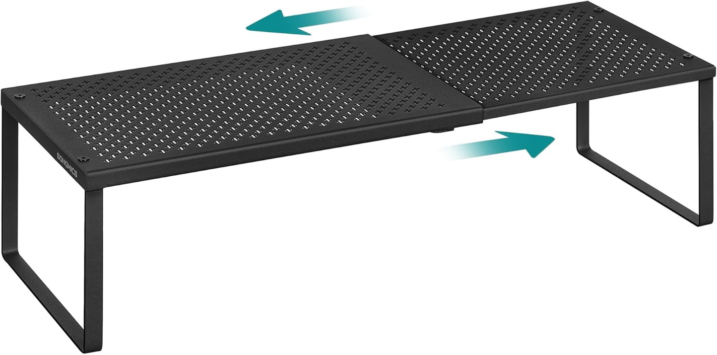 SONGMICS Expandable Pantry Kitchen Organizers, Adjustable Spice Rack, Stackable Cabinet Organizers, Metal, Space-Saving Tabletop Shelves, Matte Black UKCS007B01