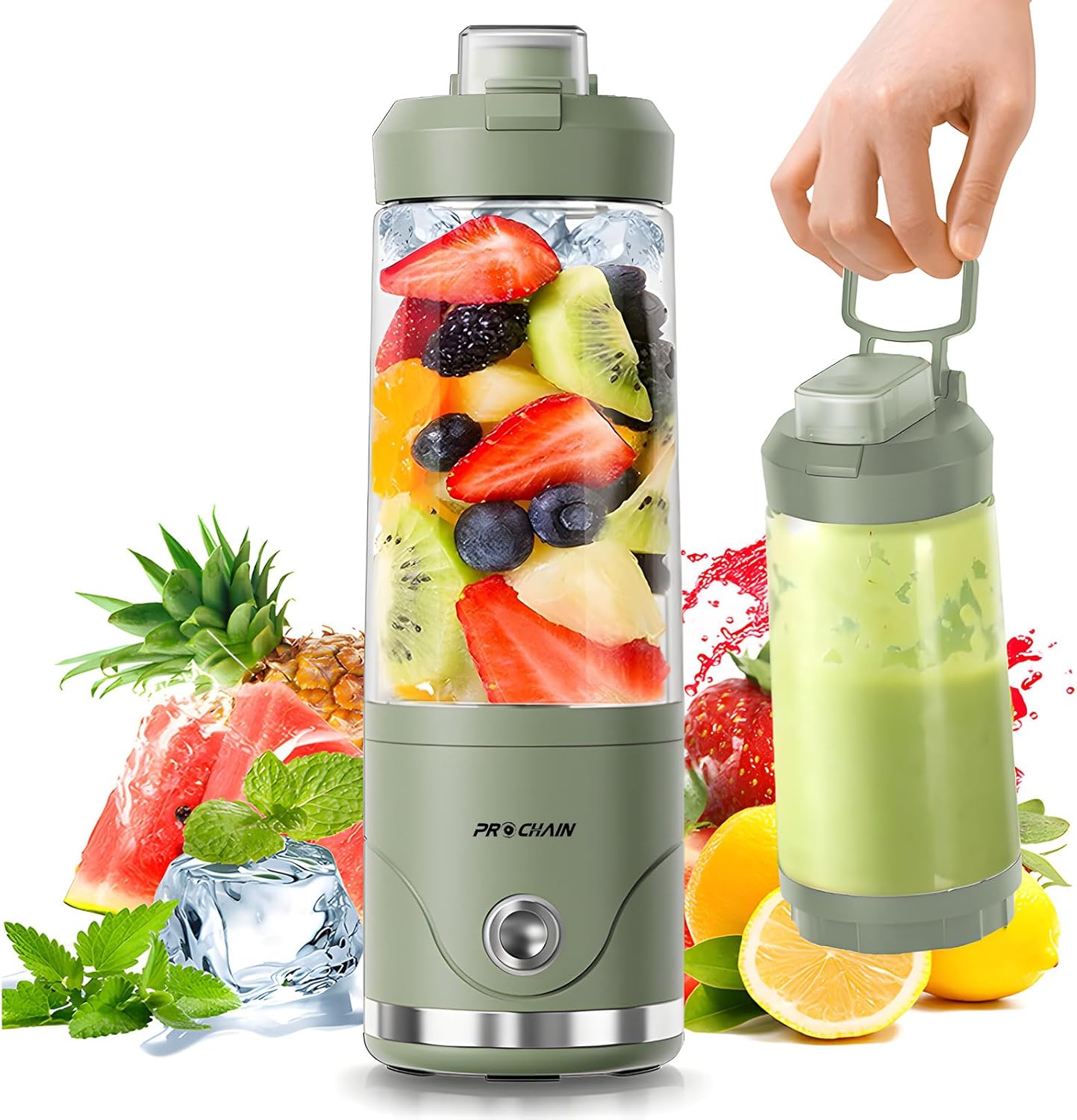 PROCHAIN Portable Blender, 22oz Cordless Personal Blenders, Electric USB Rechargeable Juicer, Smoothies, Ice Crush, Travel, Protein Shakes Cup, BPA-Free, Dishwasher Safe