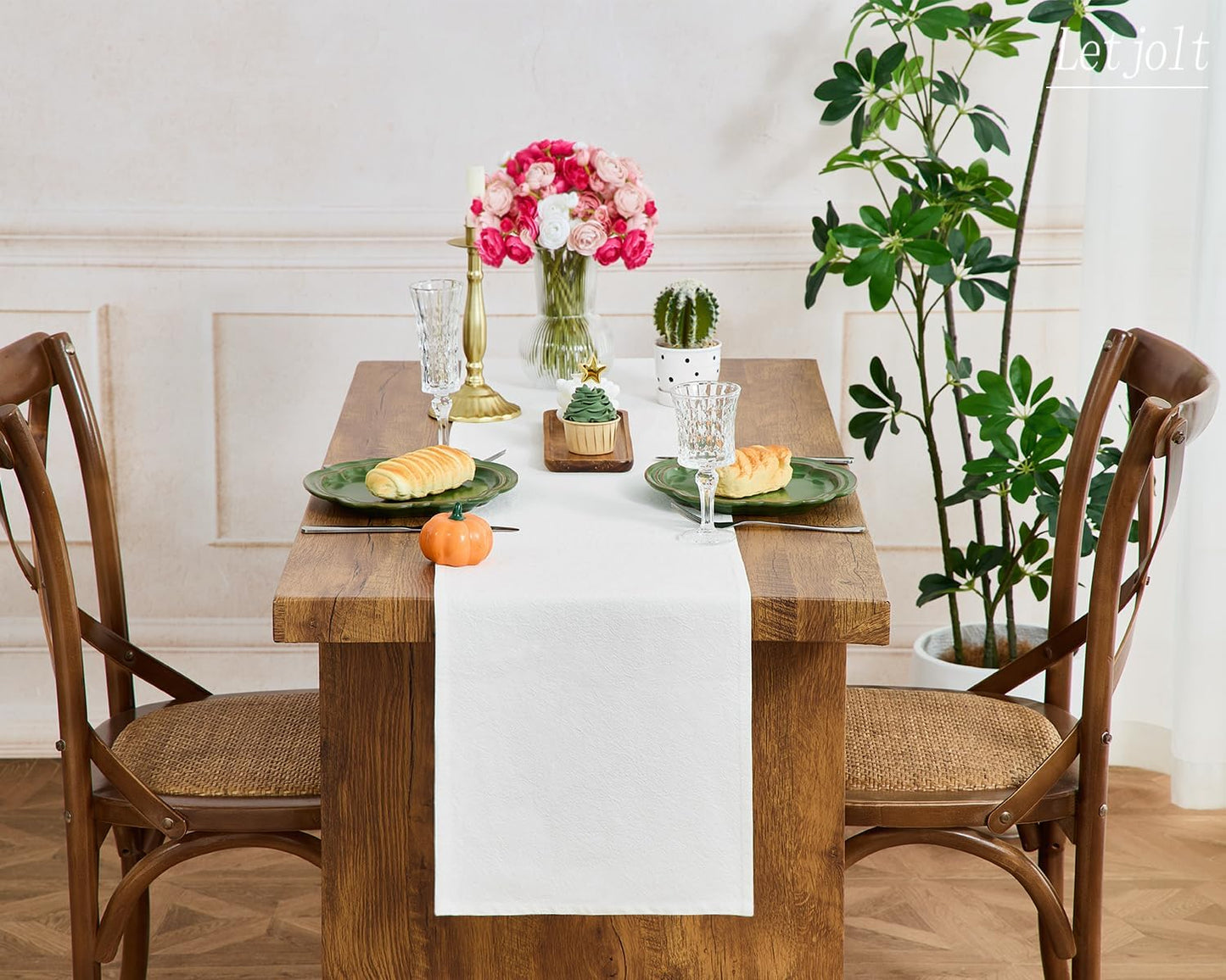 Letjolt White Table Runner 72 Inches Rustic Farmhouse Table Runner Washable Table Runner Durable Table Runner