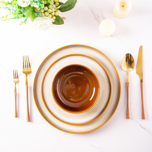 LERATIO Ceramic Dinnerware Sets for 8,Plates and Bowls Sets,Reactive Glaze Dishes Set,Highly Chip and Crack Resistant | Dishwasher & Microwave & Oven Safe Dishes set,Service for 8-Kahki (24pc)