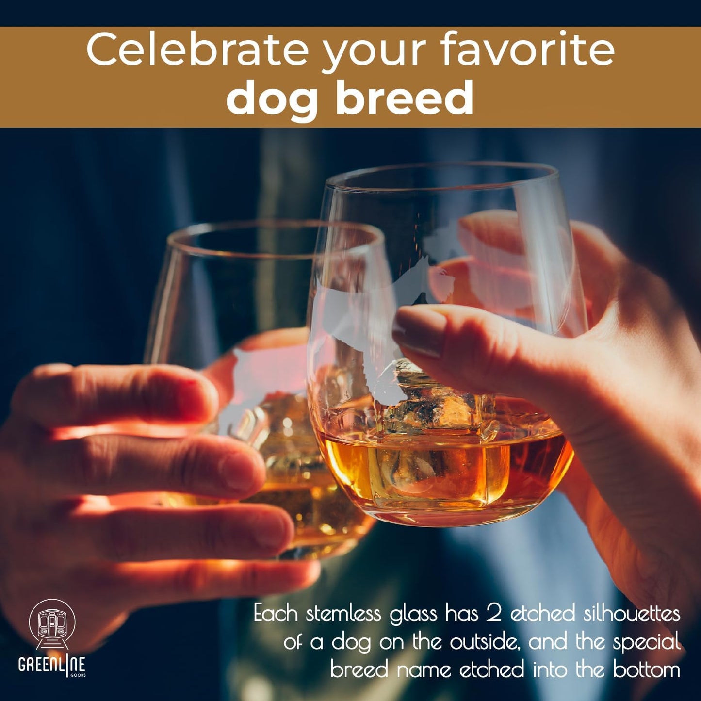 Schnauzer Stemless Wine Glasses (Set of 2) | Unique Gift for Dog Lovers | Hand Etched with Breed Name on Bottom