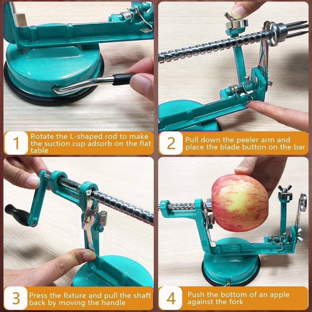 Apple Peeler, Slicer Corer Potato Peelers 3 In 1, Stainless Steel Heavy Duty Suction Cup Base And 7 Extra Blades (Blue)