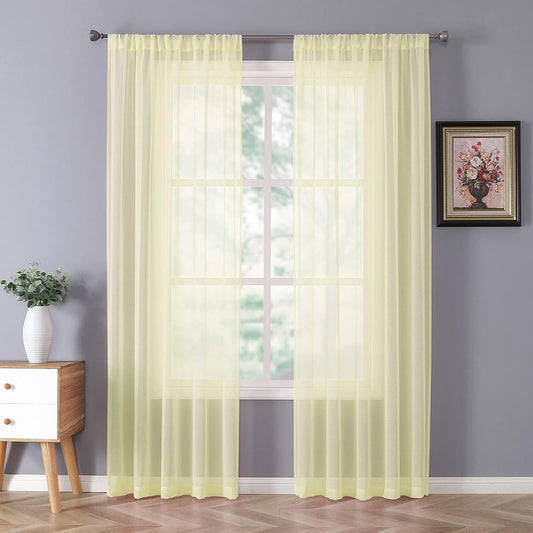 Tollpiz Sheer Curtain Linen Textured Living Room Curtains Sheer Light Filtering Rod Pocket Voile Curtain for Bedroom, 54 x 72 inches Long, Transparent Yellow, Set of 2 Panels