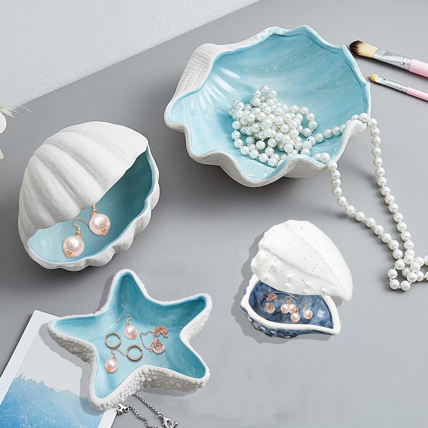 Shell Ring Holder for Jewelry, Ceramic Jewelry Dish, Trinket Tray Candy Dishes, Jewelry Tray Jewelry Plate Small Key Bowl for Entryway Table Birthday Home Party Decor (K STYLE)