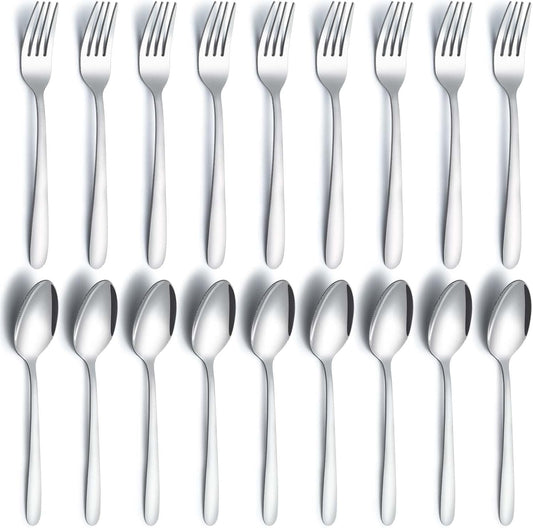 24 Pcs Forks and Spoons Silverware Set, Food Grade Stainless Steel Flatware Cutlery Set for Home, Kitchen and Restaurant, 12 Dinner Forks and Dinner Spoons, Mirror Polished & Dishwasher Safe