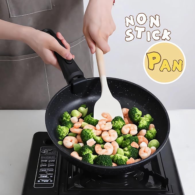 Frying Pan Set with Lid Nonstick Kitchen Cooking Pans 10” Skillets Pots and Pans Set with Detachable Handle Spatula Ladle Tong Induction Cookware Black 3.3QT and 10" Frying Pan Skillet