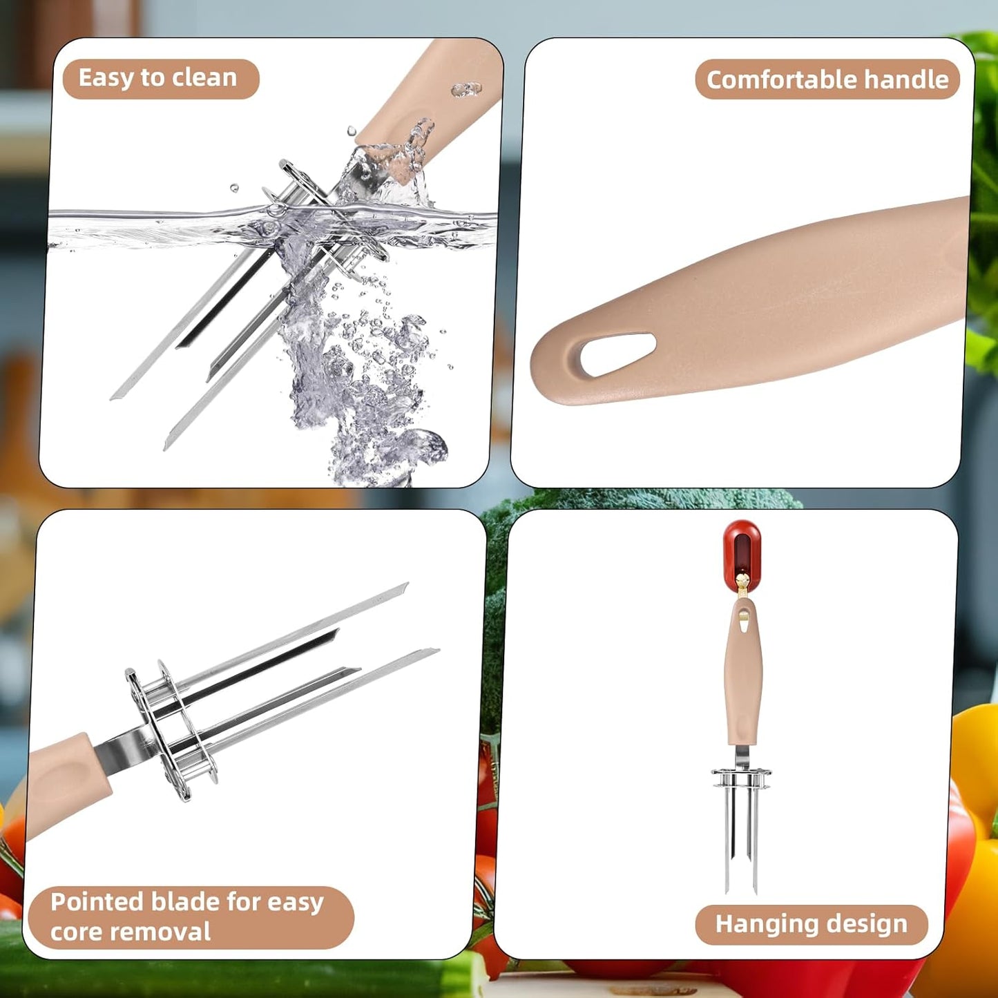 Fruit and Vegetable Core Remover, Stainless Steel Adjustable Red Bell Pepper Corer Practical Kitchen Apple Remover Gadget for Removing Fruit & Vegetable Cores