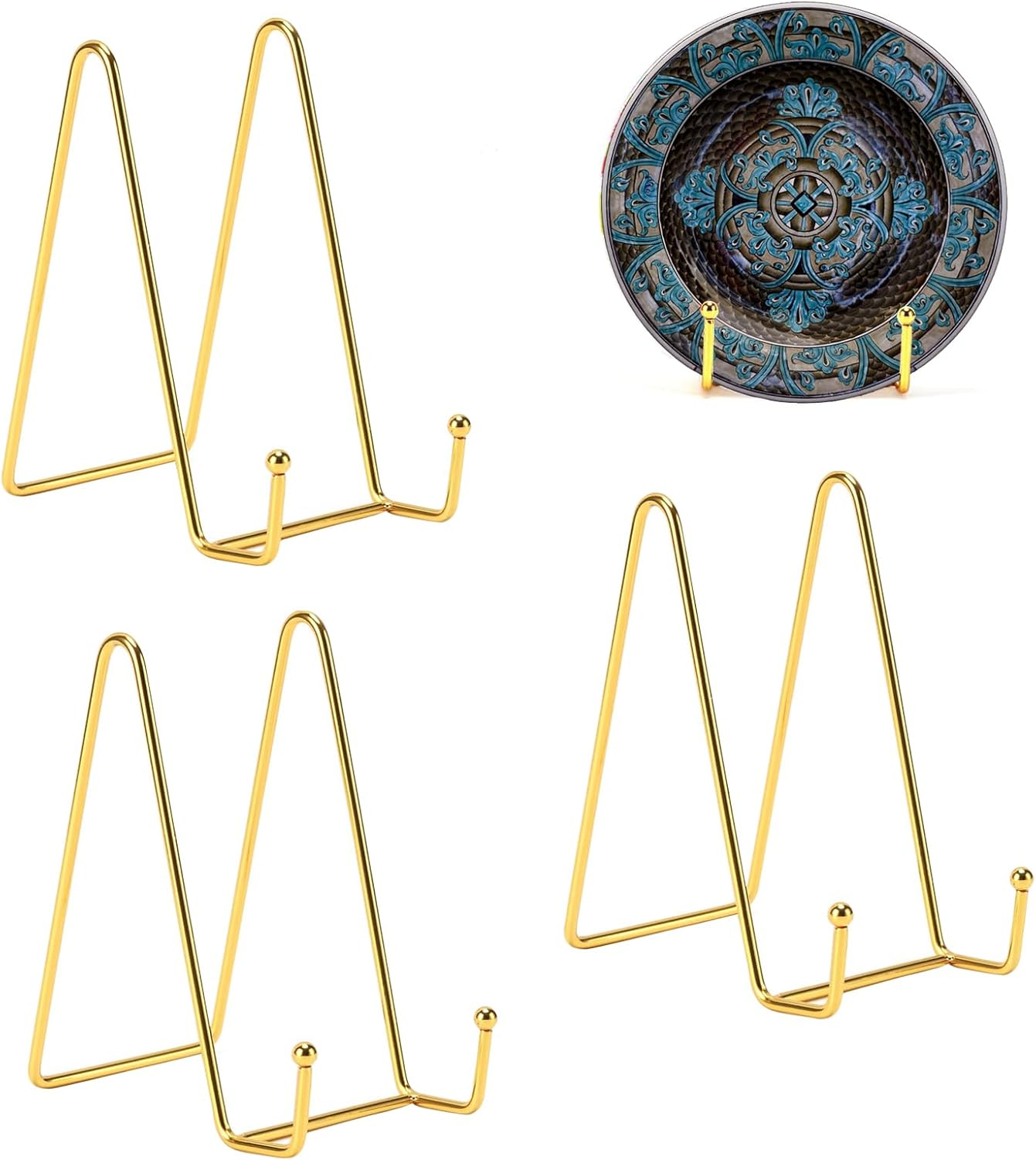 3 Pack 8 Inch Plate Stands for Display, Plate Holder Display Stand, Picture Frame Stand Black Metal Frame Holder Stands for Book,Small Easel,Decorative Plate,Photo and Platter,Tabletop Art-gold