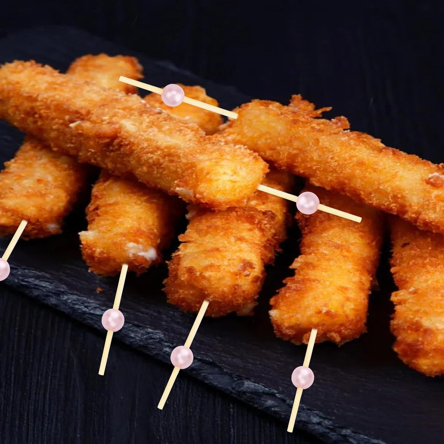 500 Pcs Pink Cocktail Toothpicks for Appetizers, Natural Bamboo Coctail Skewers Sticks, Pearl Decorative Cocktail Tooth Picks for Drinks, Fruit, Charcuterie, Wedding Food Party Fancy 4.7 Inch Long