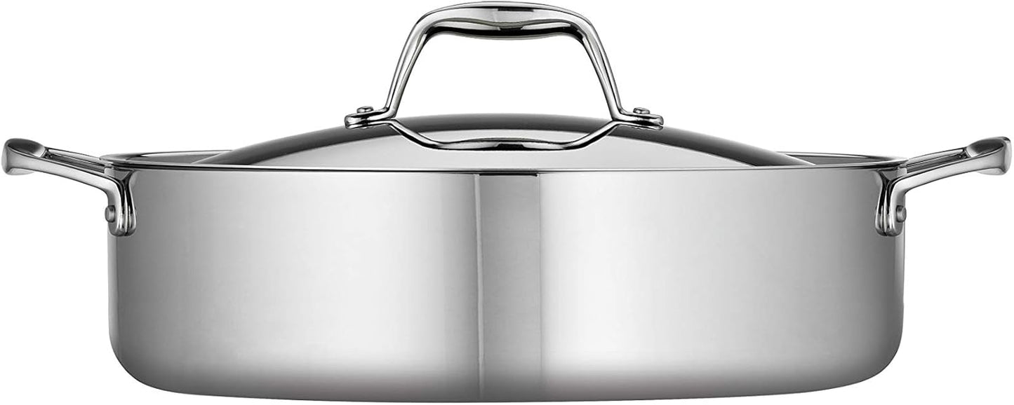 Tramontina Signature Tri-Ply Clad Stainless Steel 6-Quart Braiser Pan with Lid, Induction-Ready, Dishwasher-Safe, NSF-Certified, Made in Brazil