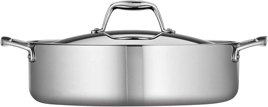Tramontina Signature Tri-Ply Clad Stainless Steel 6-Quart Braiser Pan with Lid, Induction-Ready, Dishwasher-Safe, NSF-Certified, Made in Brazil