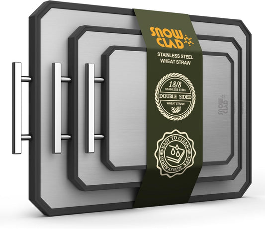 EXTRA LARGE Cutting Board,Double Sided Stainless Steel Cutting Boards Set for kitchen,Stainless Steel/Wheat straw pp Cutting Board for meat,Dishwasher Safe [20 * 13.8+16 * 11+12 * 8.3 Inch]