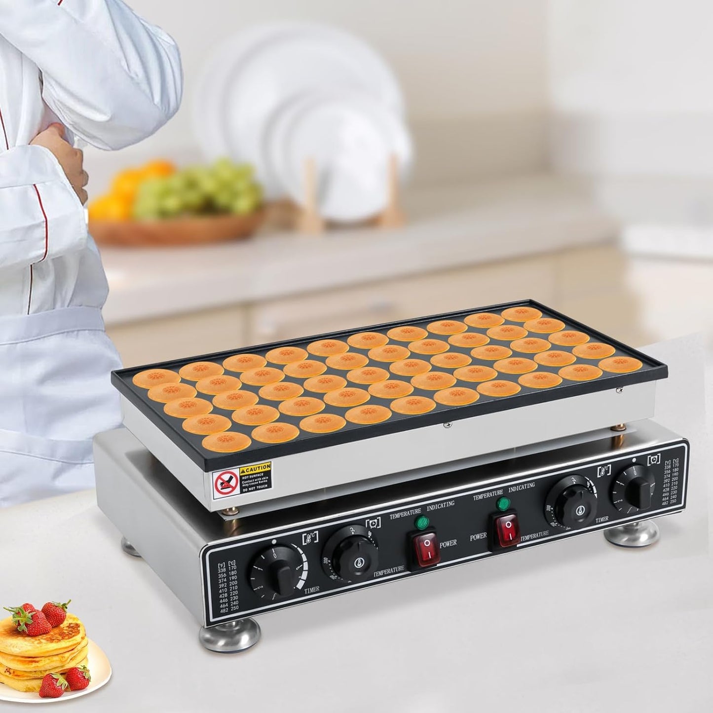 50 Holes Nonstick Waffle Pancakes Making Machine, 110V Mini Pancake Maker, 1800W Commercial Mini Pancake Making Machine for Bakery Home Kitchen Restaurant,Temperature Range 50-300℃/122-572℉