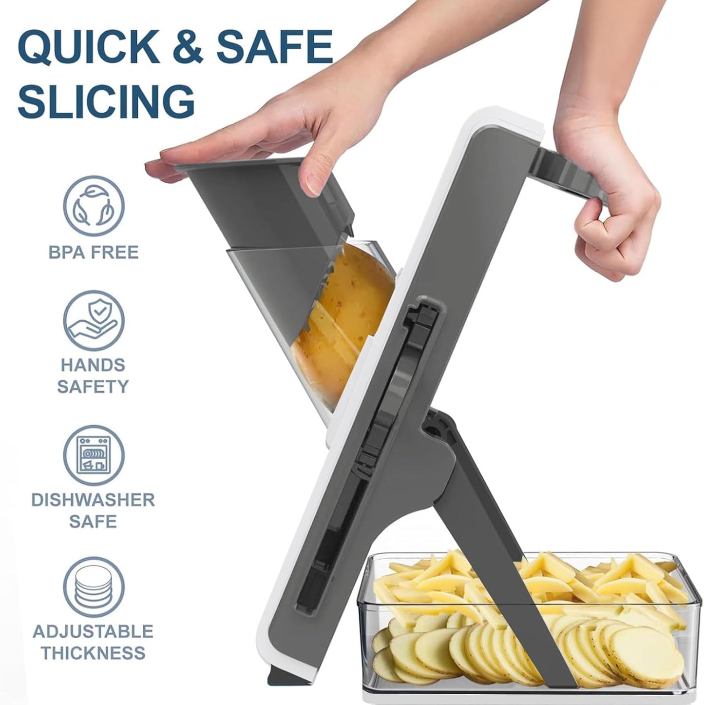 Mandoline Slicer for Kitchen, Mandoline Slicer Safe Multifunctional Dicer Adjustable Commercial Slicer Machine Stainless Steel Chopper
