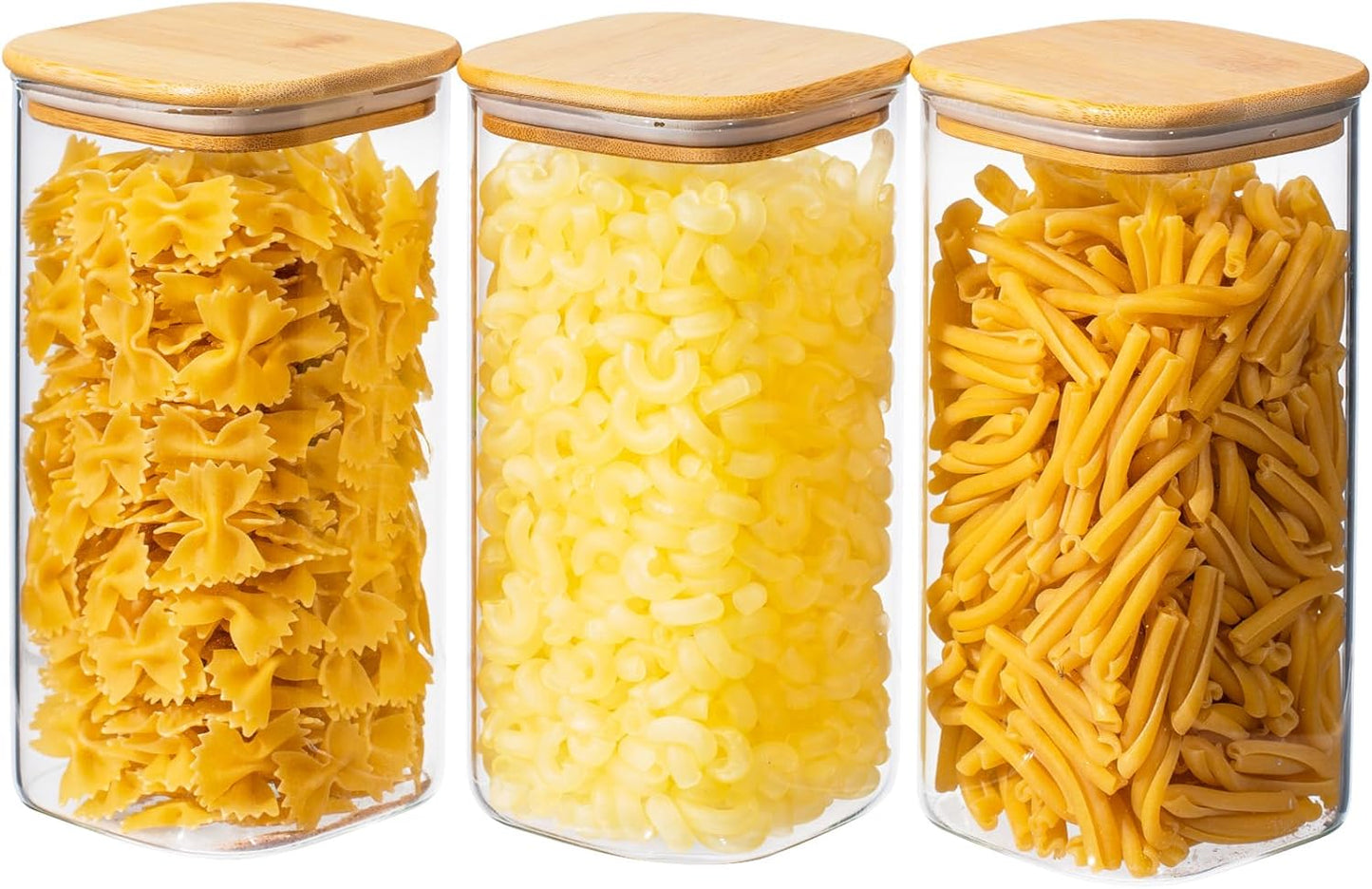 51oz 3PCS Glass Storage Container with Wood Lid for Kitchen Organization, Food Storage Pantry Jar with Airtight Lids for Cereal, Oat, Pasta, Flour, Rice, Sugar, Tea, Coffee, Cookie, Candy