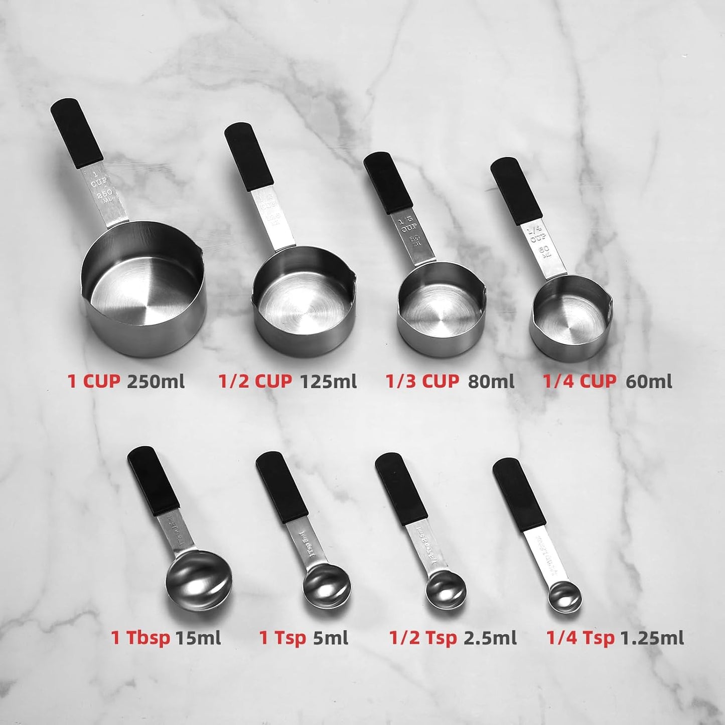 Magnetic Stackable Stainless Steel Measuring cups and spoons set,4 Magnetic measuring cups,4 magnetic measuring spoons