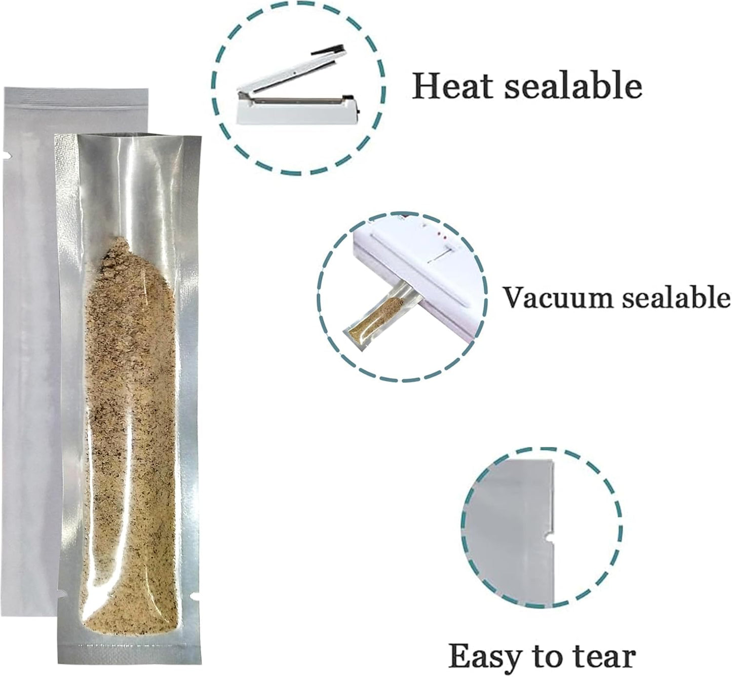 PABCK 500 Pcs 2.17x9.84 inch (inside size 1.77x9.45 inch) Clear Front Vacuum Heat Sealable Foil Bag Mylar Packets for Travel Sample Packaging Candy Instant Coffee Food Storage Aluminum Foil Package