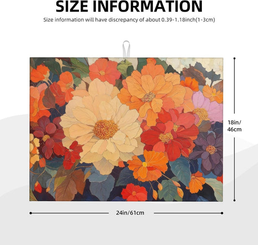 Colorful Floral Dish Drying Mat for Kitchen Counter, 18"x24" Microfiber Absorbent Fast Dry Mat, 2Pcs Dish Mat Faucet Mats Sets, Large Drying Kitchen Mat Kitchen Drying Pad Coffee Bar Decor Gifts