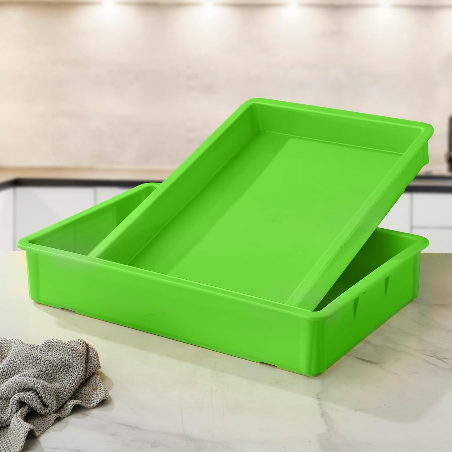 4-Pack Commercial Dough Proofing Box | Pizza/Bread Sourdough Food Storage Containers for Bakeries, Storage Bins with Lids (4 Pack Green, 22.8" L x 15.5" W x 6.1" H)
