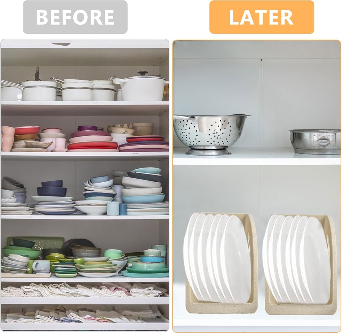 4 Pcs Paper Plate Holder,10 Inch Plastic Paper Plate Dispenser, Dinner Plate Organizer for Countertop, ReusablePlate Storage Rack for Kitchen Cabinet