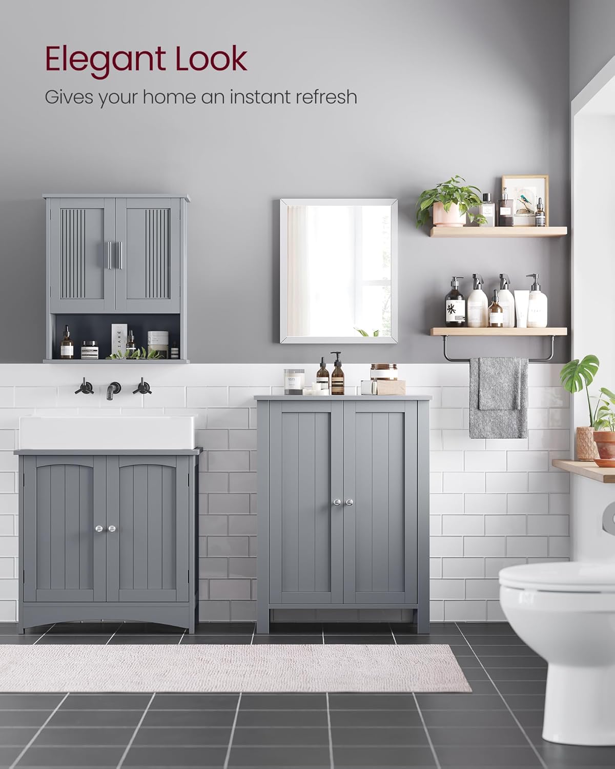 VASAGLE Floor Storage Cabinet, Freestanding Storage Unit with 2 Adjustable Shelves, for Bathroom Living Room Dining Kitchen, 11.8 x 23.6 x 31.5 Inches, Dove Gray UBCB060P36