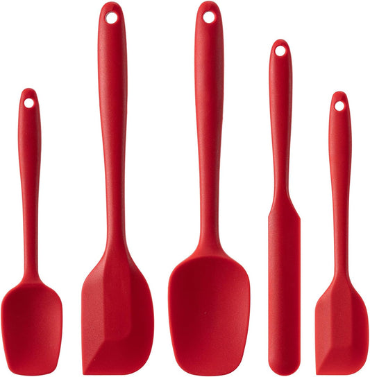 Silicone Spatula Set, 5 Piece Food Grade Rubber Spatulas for Baking, Cooking, and Mixing High Heat Resistant Non Stick Dishwasher Safe BPA-Free (RED)