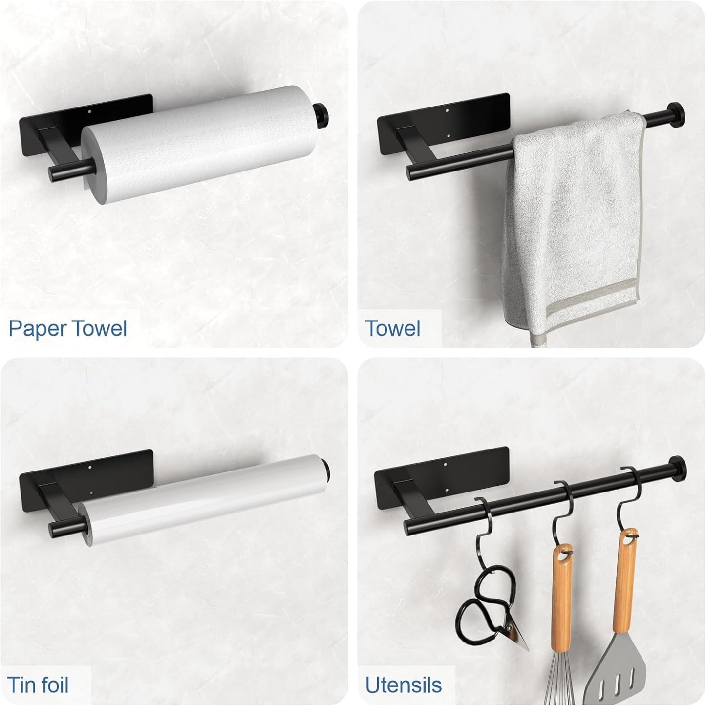Paper Towel Holder Under Cabinet 2 Pack, Upgraded Self Adhesive Paper Towel Holder Wall Mount for Kitchen, Bathroom, RV, Bend-Resistant, Self-Adhesive or Drill mounting