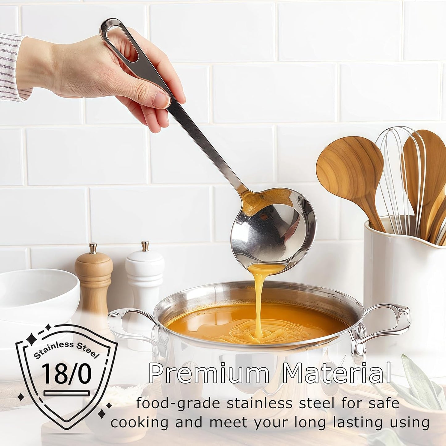 4pcs Cooking Utensils Set - Stainless Steel Kitchen Utensils, Heavy Duty Metal Kitchen Tools with Stainless Steel Spatula Solid & Slotted Turner, Ladle, Skimmer, Dishwasher Safe Easy to Clean