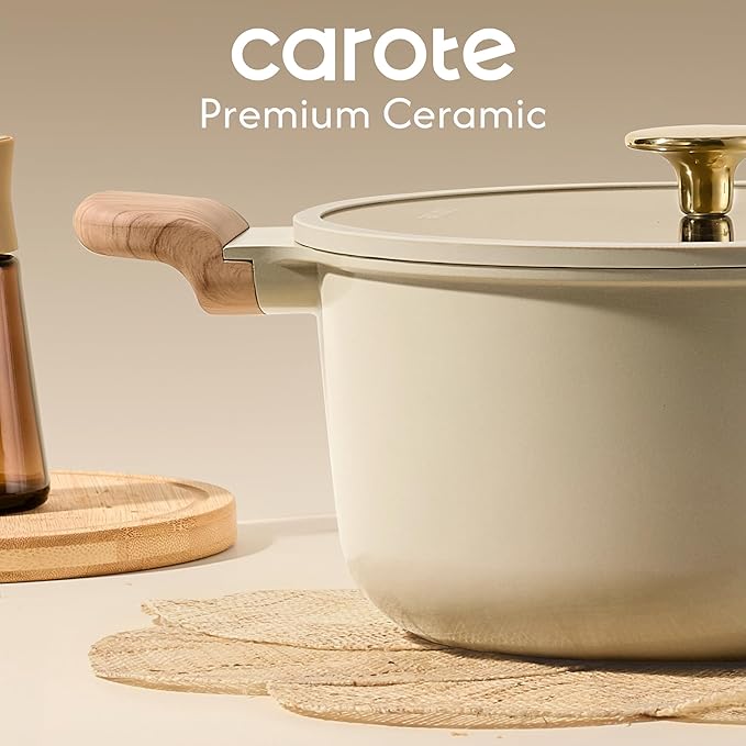 CAROTE 5 Qt Nonstick Stock Pot with Lid Soup Pot, Ceramic 5 Quart Casserole with Lid, Easy to Clean Non Stick Cooking Pot Cookware PFOA Free, Ceramic Oatmeal