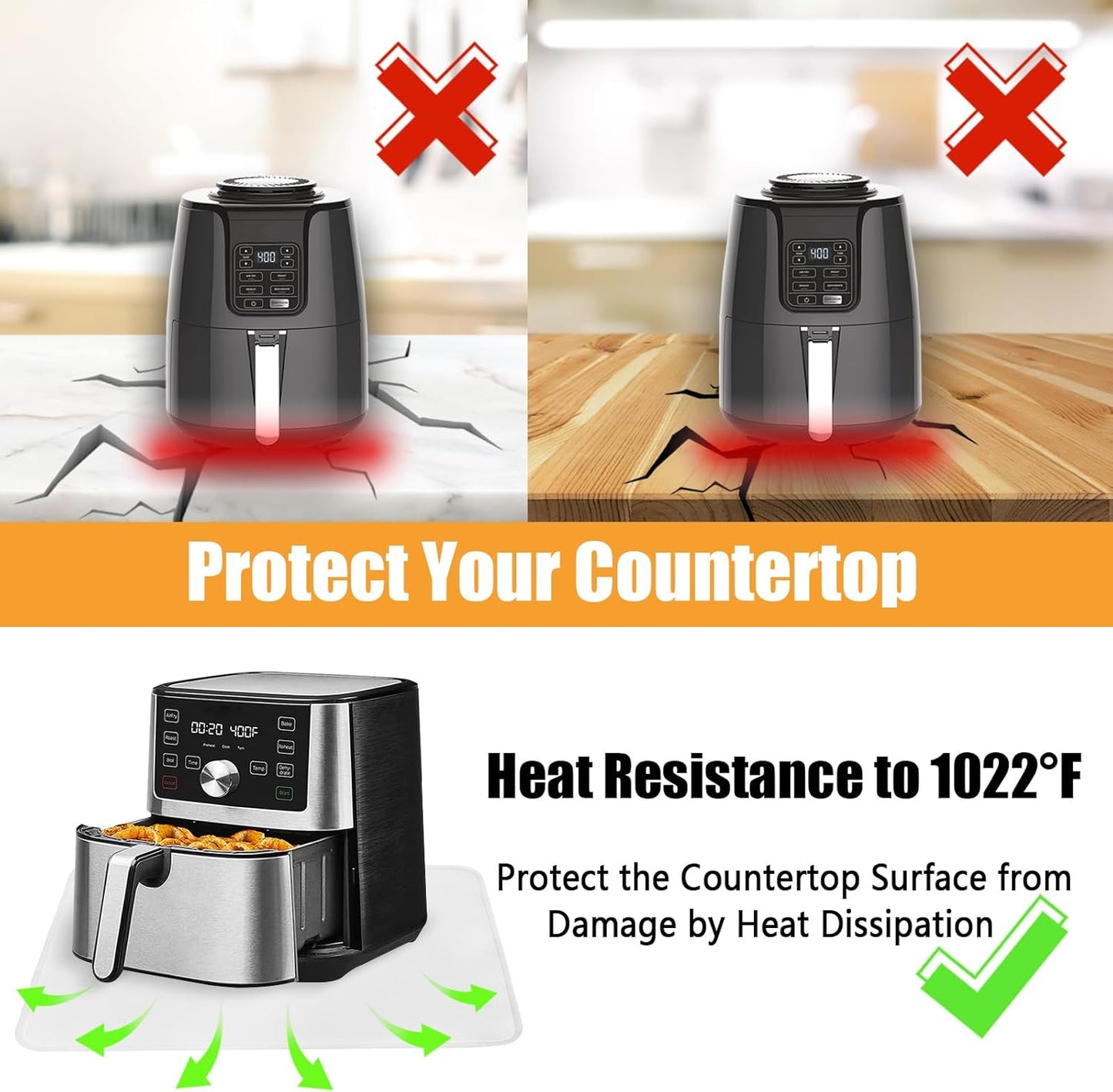 Heat Resistant Mat for Air Fryer, Countertop Protector, Fireproof Silicone Slider Mat for Coffee Maker, Toaster, Oven - White, 16 x 20in