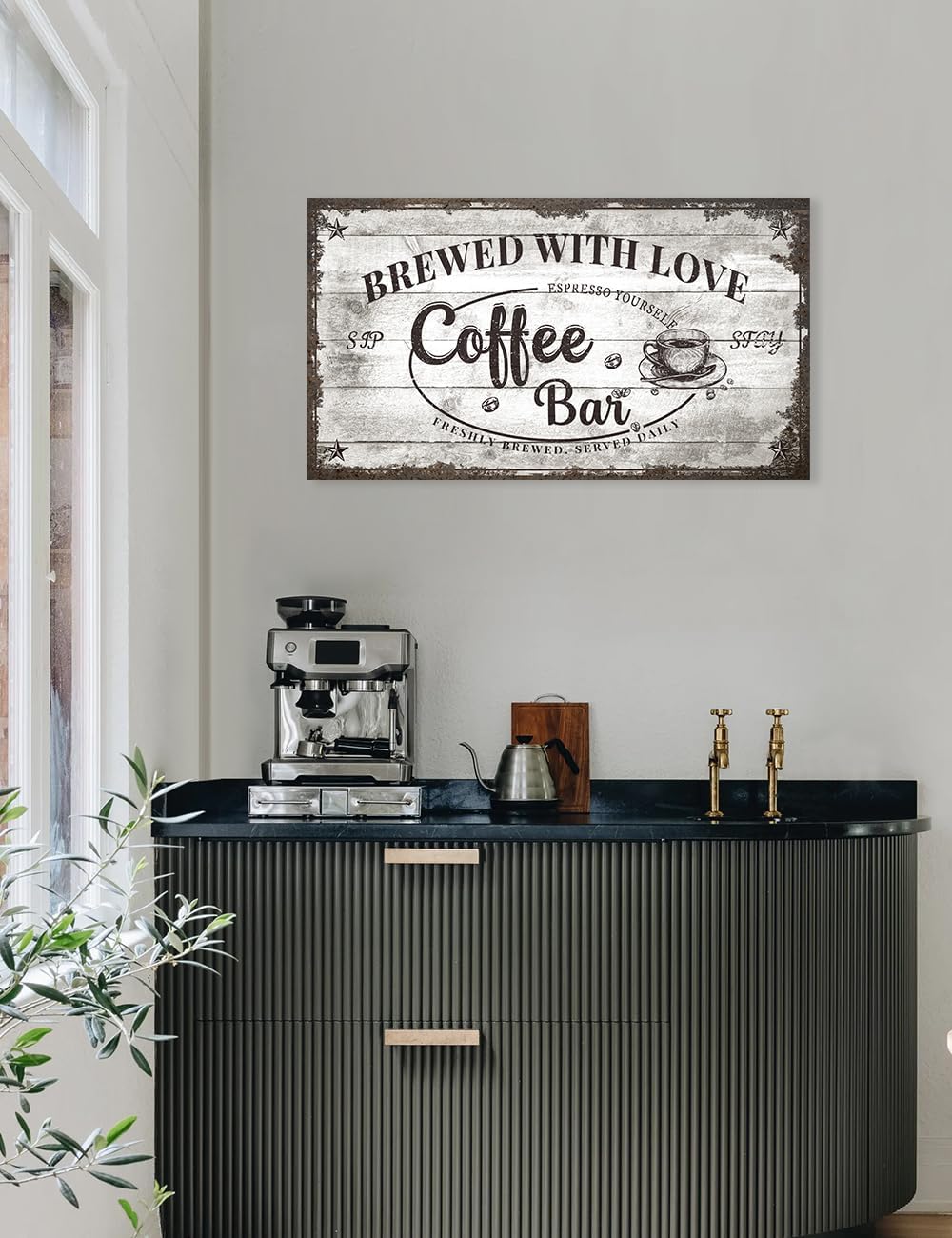 IPIC - Vintage Coffee Bar Sign Brewed with Love, Canvas Print Wall Art for Cafe, Farmhouse Style Wall Decor for Home Kitchen and Coffee Station