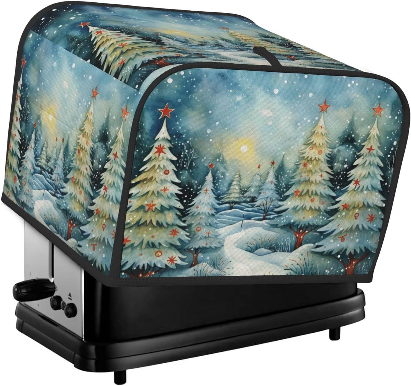 Toaster Cover 4 Slice Christmas Tree Watercolor Winter Forest Kitchen Small Appliance Covers with Pockets Dust and Fingerprint Protection