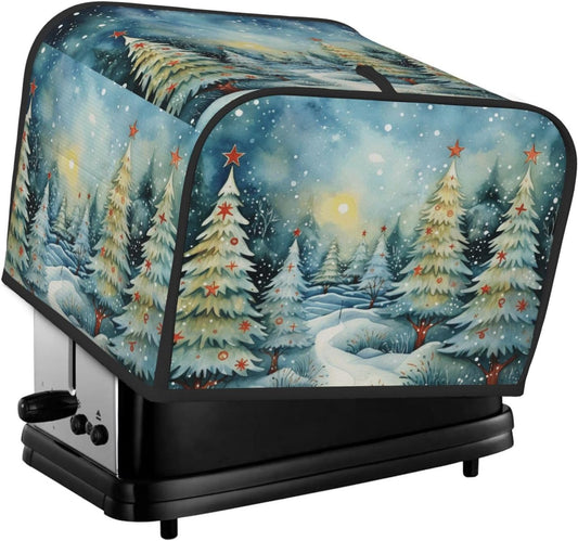 Toaster Cover 4 Slice Christmas Tree Watercolor Winter Forest Kitchen Small Appliance Covers with Pockets Dust and Fingerprint Protection