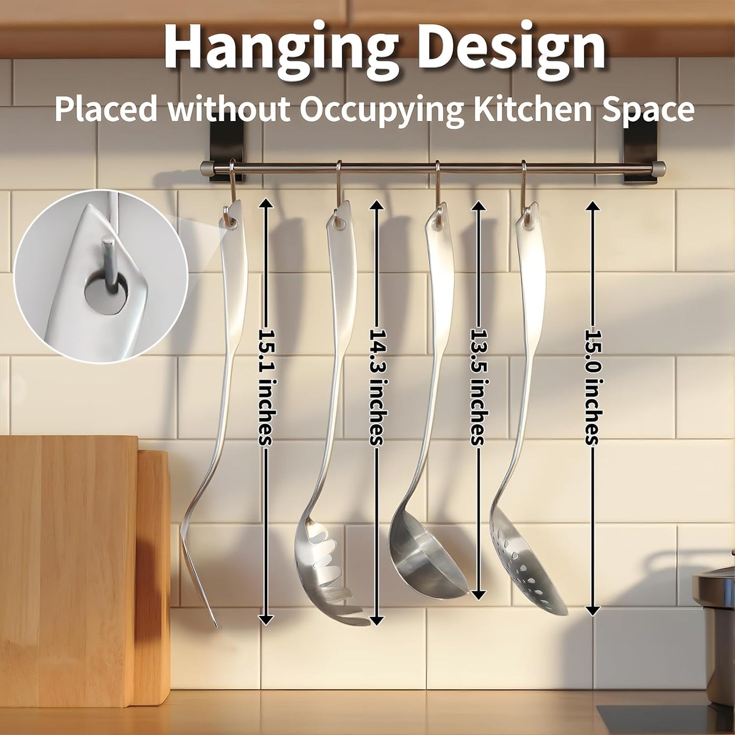 Newness 4 Pcs Cooking Utensils Set, 304 Stainless Steel Kitchen Utensils Set, Metal Kitchen Accessories, Include Soup Ladle, Slotted Skimmer Spoon, Spaghetti Spoon and Spatula, Dishwasher Safe