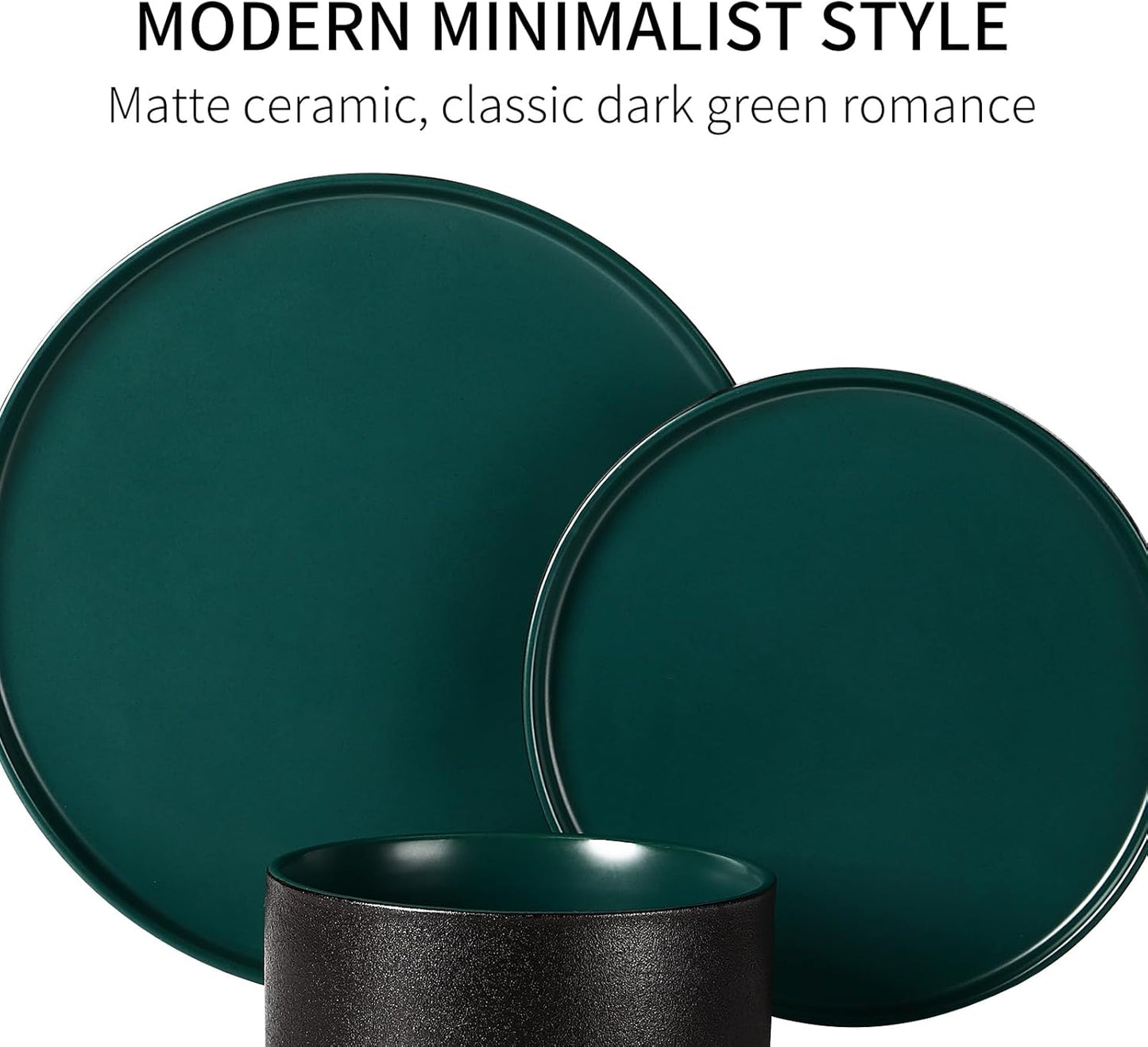 GZG Classic Series - Plates and Bowls Set for 6, 18 Piece Stoneware Dinnerware Sets, Microwave and Dishwasher Safe Lead-Free Handcrafted Ceramic Dishes Set - Malachite Green