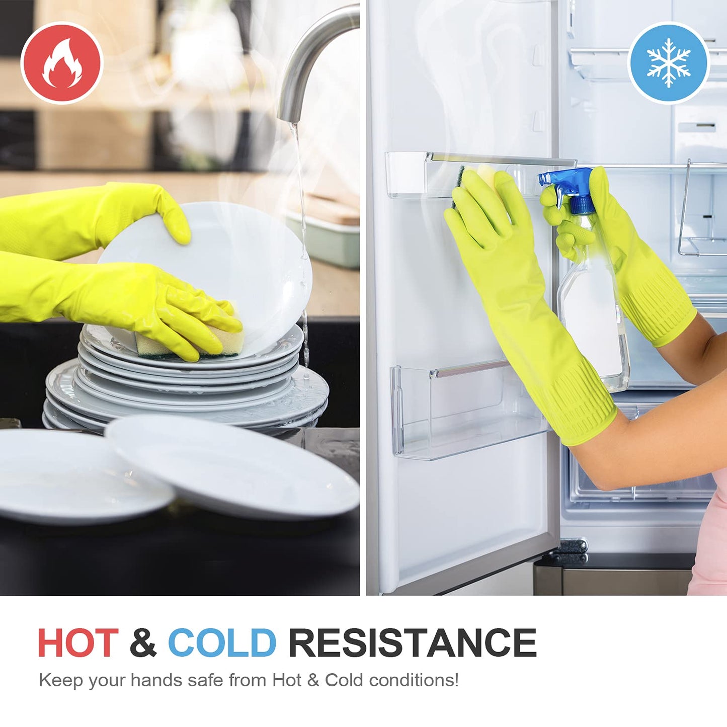 Mamison 2 Pairs Reusable Waterproof Household Dishwashing Cleaning Rubber Gloves, Non-Slip Kitchen Glove (Green, Large (Pack of 2))