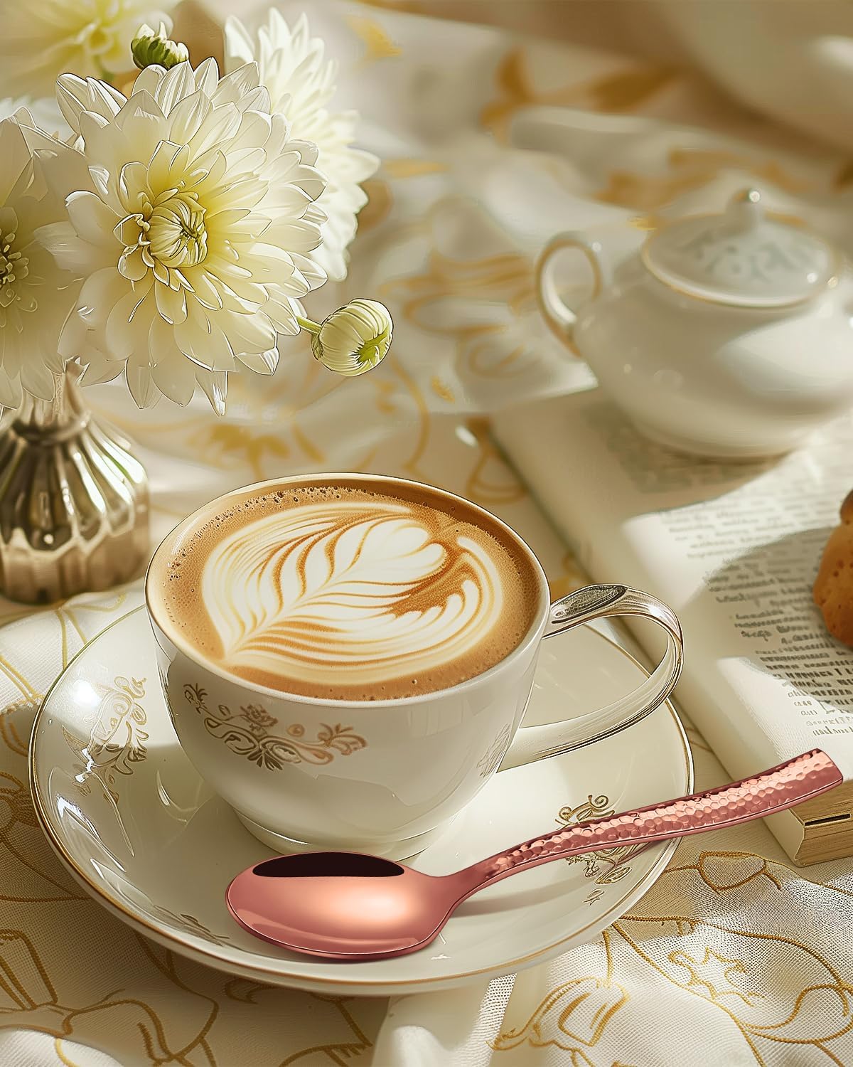 Hammered Silverware Set for 8,Ollex 40-Piece Rose Gold Flatware Cutlery Set with Stainless Steel Spoon Knives Forks Tableware Set, Mirror Finished&Dishwasher Safe