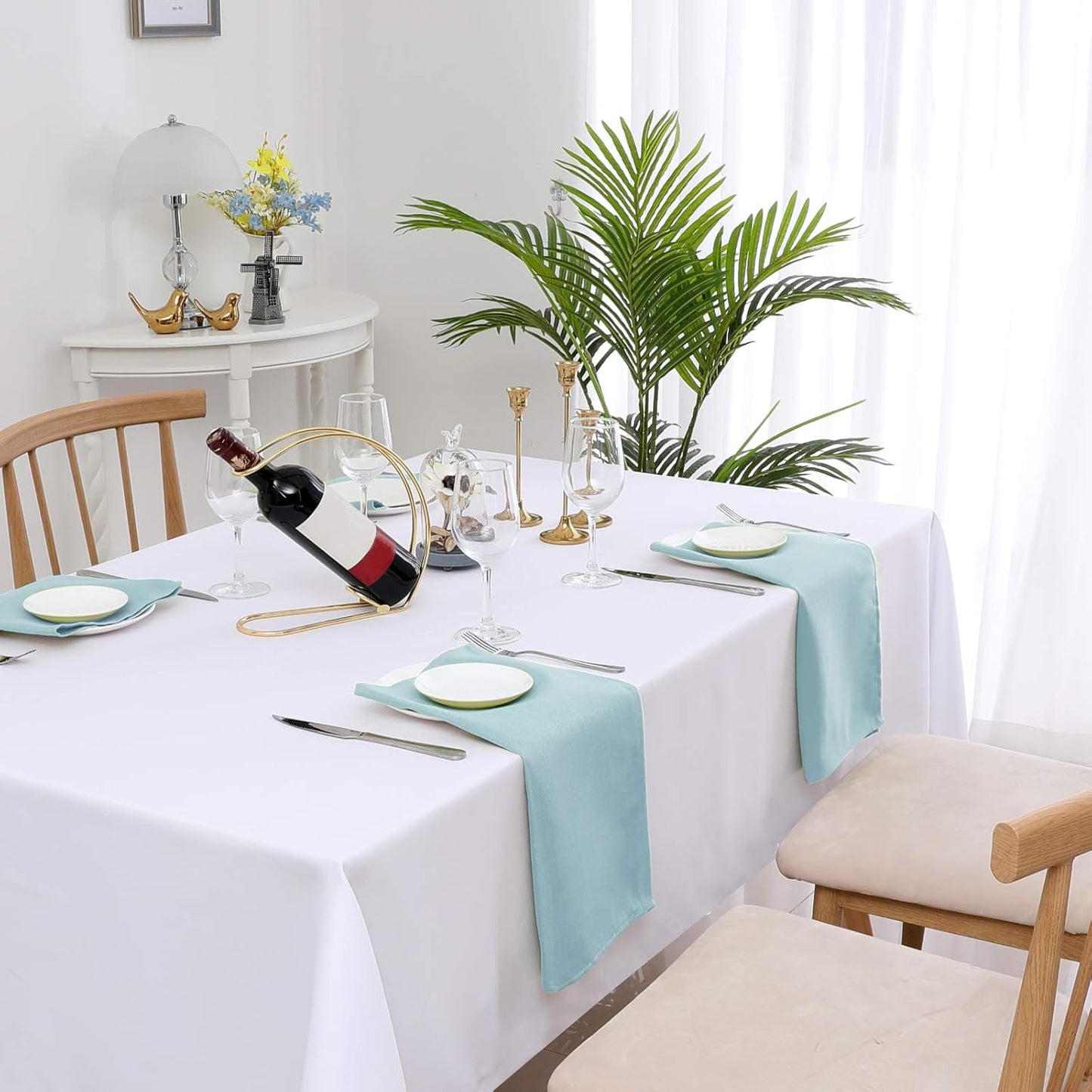 H.VERSAILTEX Cloth Napkins Set of 12 (18" X 18") Linen Textured Dinner Napkins Waterproof Extra Soft Thick Durable Reusable Napkins with Hemmed Edges for Dinners, Weddings and Everyday Use, Aqua