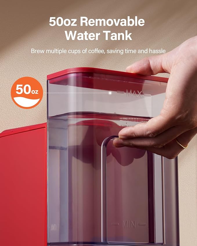 SHARDOR Single Serve Coffee Maker, Hot and Iced Coffee Machine for K Cup Pods & Ground Coffee, 6 to 14 oz Brew Sizes, with 50 oz Removable Water Tank, Bold Brew Setting, Stainless Steel, Red