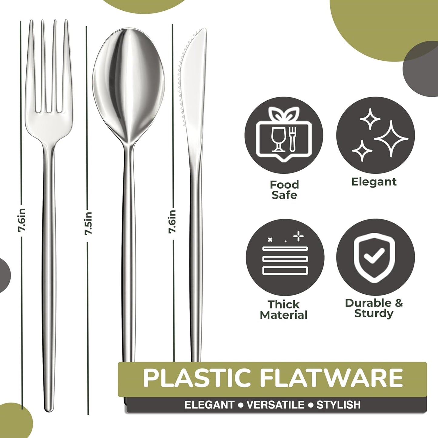 Trendables Disposable Silver Plastic Cutlery - 120 Pack Silverware Set With Spoons and Utensils