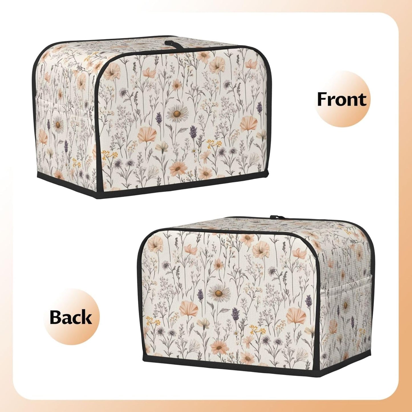 Toaster Cover 2 Slice Vintage Botanical Flower Leaf Kitchen Small Appliance Covers with Pockets Dust and Fingerprint Protection