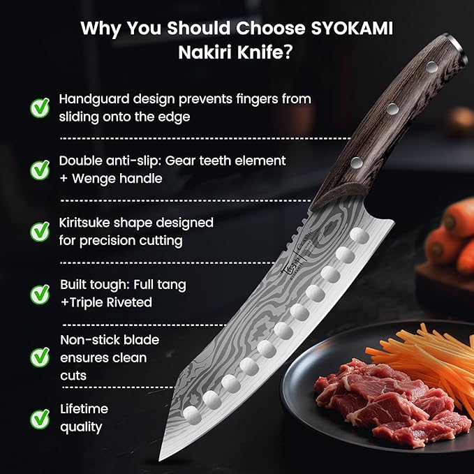 Japanese Kitchen Knife, 8.2 Inch Chef Knife, Carbon Steel Kiritsuke, Razor Sharp Santoku for Precision Cutting, Damascus Pattern, Full Tang Wood Handle,Thanksgiving Christmas Cooking Gifts