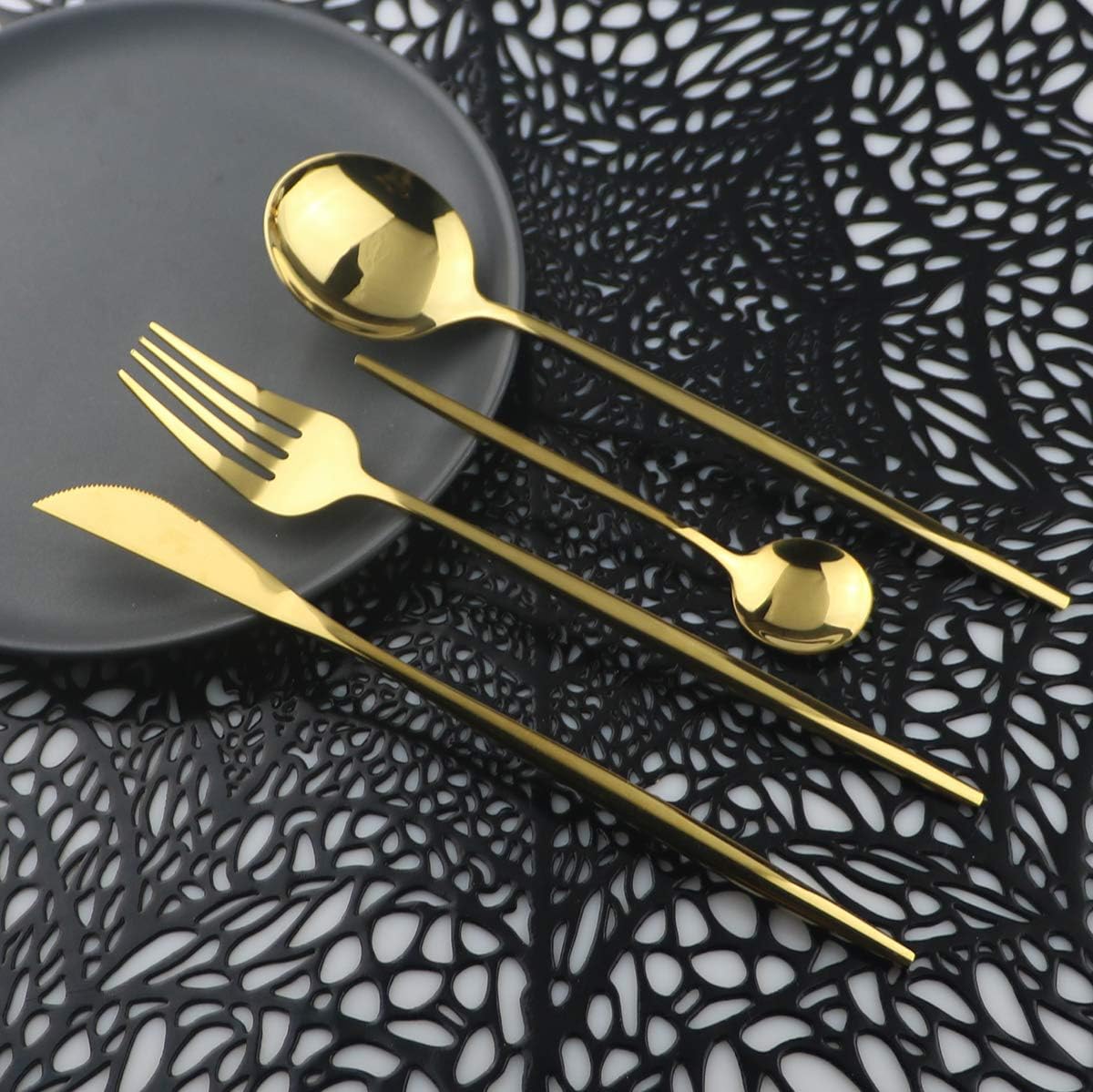 Mirror Polished Black Silverware Set,24-Piece 304 Stainless Steel Satin Finish Flatware Set,Kitchen Utensil Set,Tableware Cutlery Set for Home and Restaurant, Dishwasher Safe Service For 6