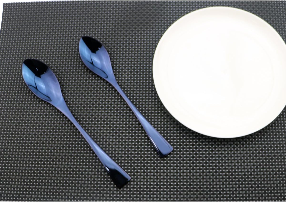 Flatware Set 18/10 Stainless Steel Mirror Polished Blue Cutlery - Silverware Utensil Set of Serrated Steak Knife Dinner Fork Knife Spoon Salad Fork Dessert Spoon,6 Piece Service for 1