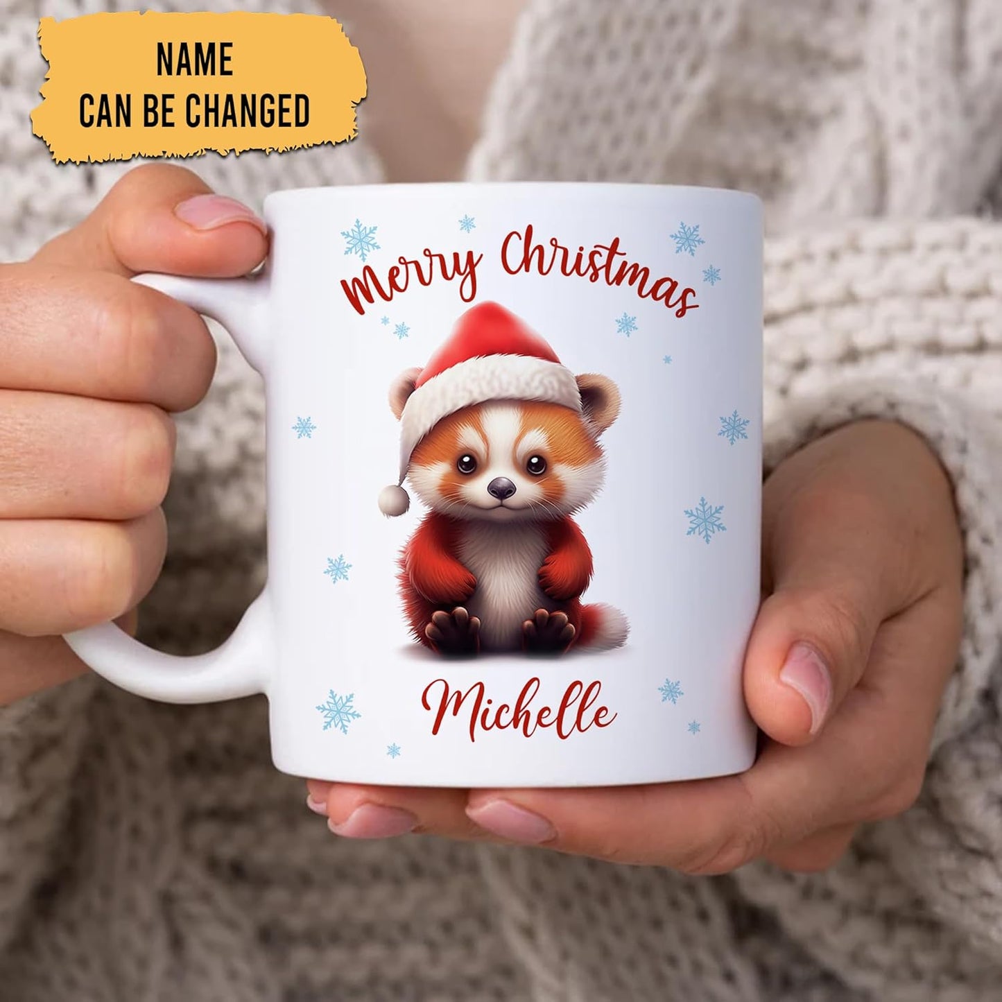 Hyturtle Personalized Gifts Red Panda Lover - Red Panda Wearing Santa Hat Custom Name Ceramic Coffee Mug Cup 11oz - Cute Animal Lovers Gifts For Women, Girl kids Family On Birthday, Christmas