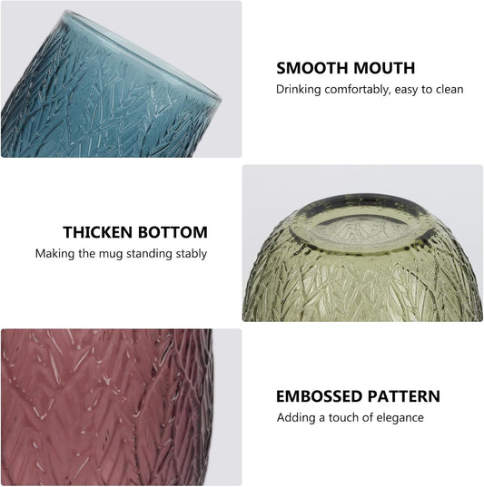 Colored Glasses Drinking Set of 4, 12oz Vintage Drinking Glasses, Drinking Glasses for Cocktail, Beer, Wine, Whiskey, Water & Juice Drinkware (Willow Leaf 4PCS)