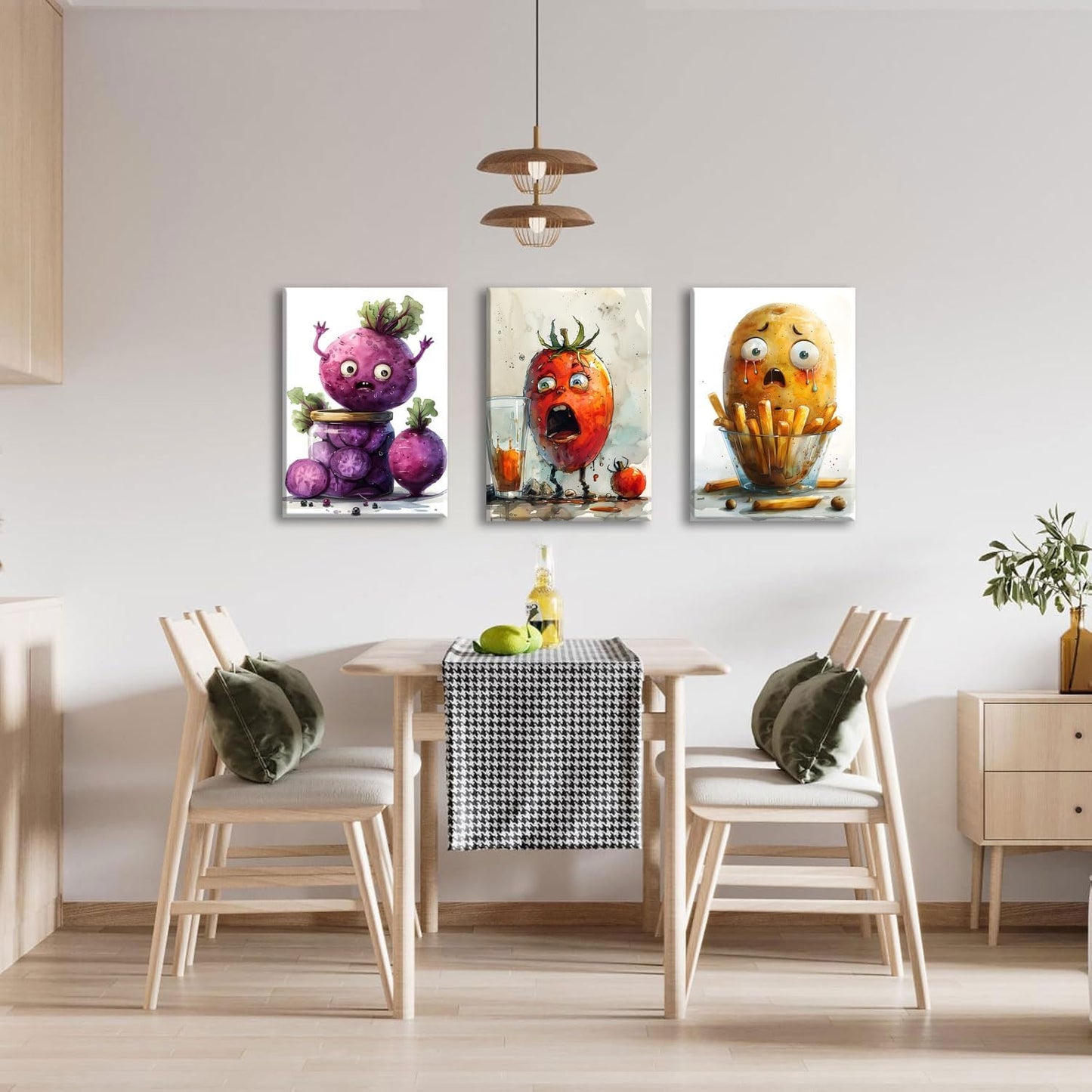 OIQArtOIQ Funny Kitchen Wall Art, Weird Kitchen Wall Decor, Vegetable Paintings Cool Postsers, Food Art, Eclectic Decor Dining Room, Chef Canvas Wall Art Print Artwork, Pickle Pictures