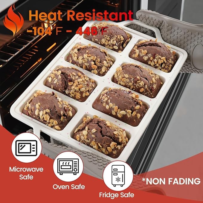 CAKETIME Mini Loaf Pans, Metal Reinforced Frame Silicone Bread Loaf Pans 8 Cavities Nonstick for Baking Cornbread, Mini Bread, Brownie, Cheesecake, Chocolate 2 Pack Confetti
