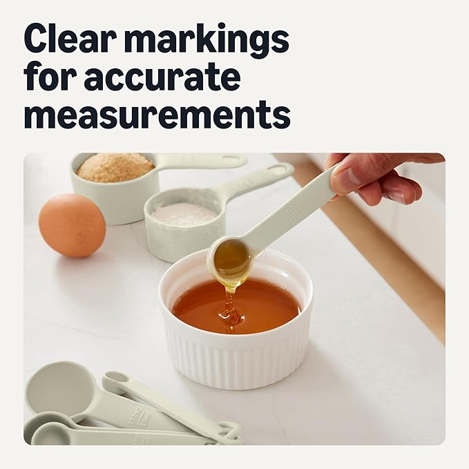 Amazon Basics Measuring Cups and Spoons, 10-Piece Set, Dishwasher-Safe, Linen Gray