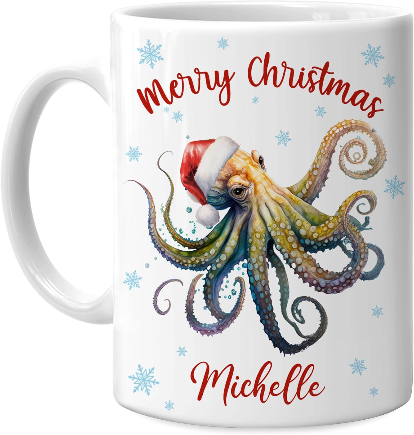 Hyturtle Personalized Gifts Octopuses Lover - Merry Christmas Customized Name Ceramic Coffee Mug Cup 11oz - Cute Sea Animal Lovers Gifts For Women, Girl kids Family On Birthday, Christmas
